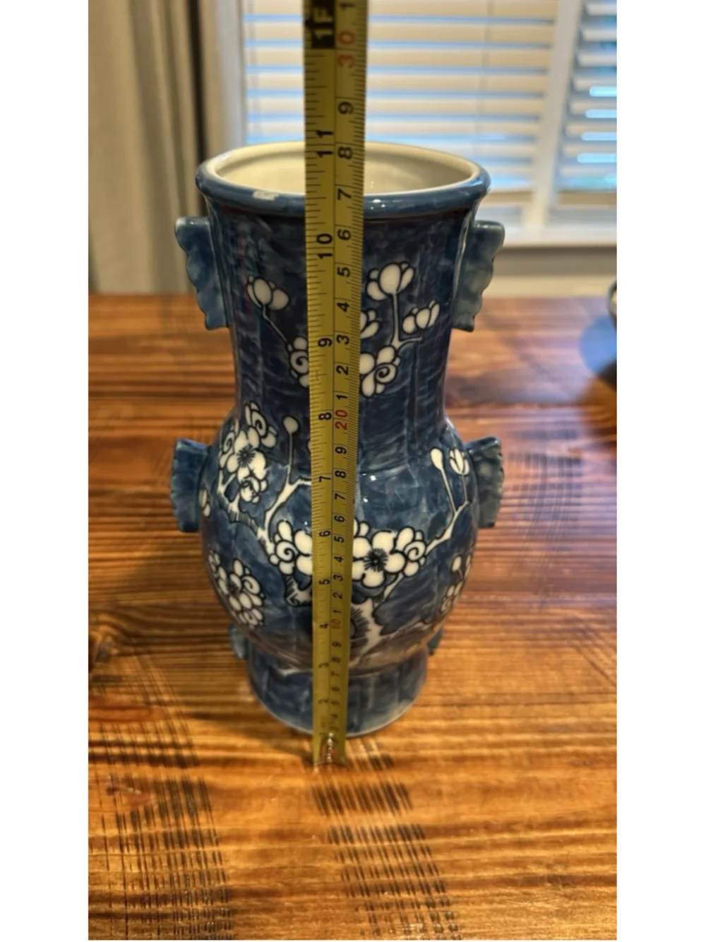 Vintage Chinese Blue White Porcelain Vase Cherry Blossom Prunus Fish Handles 10